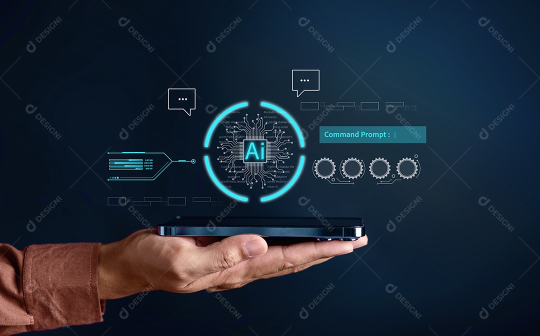 Sistema de Tecnologia Ai. Empresário usando inteligência de bot de bate-papo Ai.