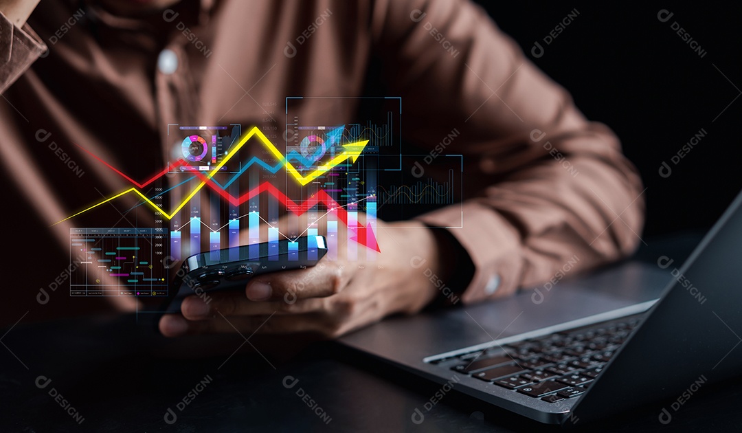 Conceito de finanças e investimento de gerenciamento de empresário, crescimento econômico de dinheiro mundial de ganho de capital.