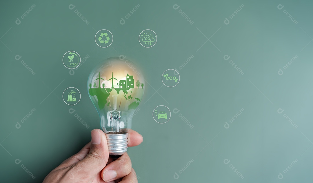 Ícone de redução de CO2 com lâmpada na terra diminui a emissão de CO2 ou dióxido de carbono