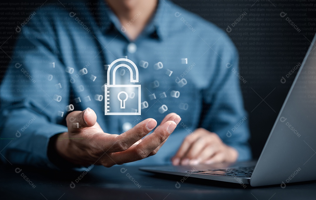 Conceitos de cibersegurança e privacidade para proteger os dados. empresário com tecnologia de segurança de rede de internet.