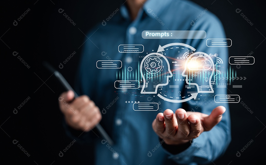 Empresário usando inteligência de bot de bate-papo Ai.