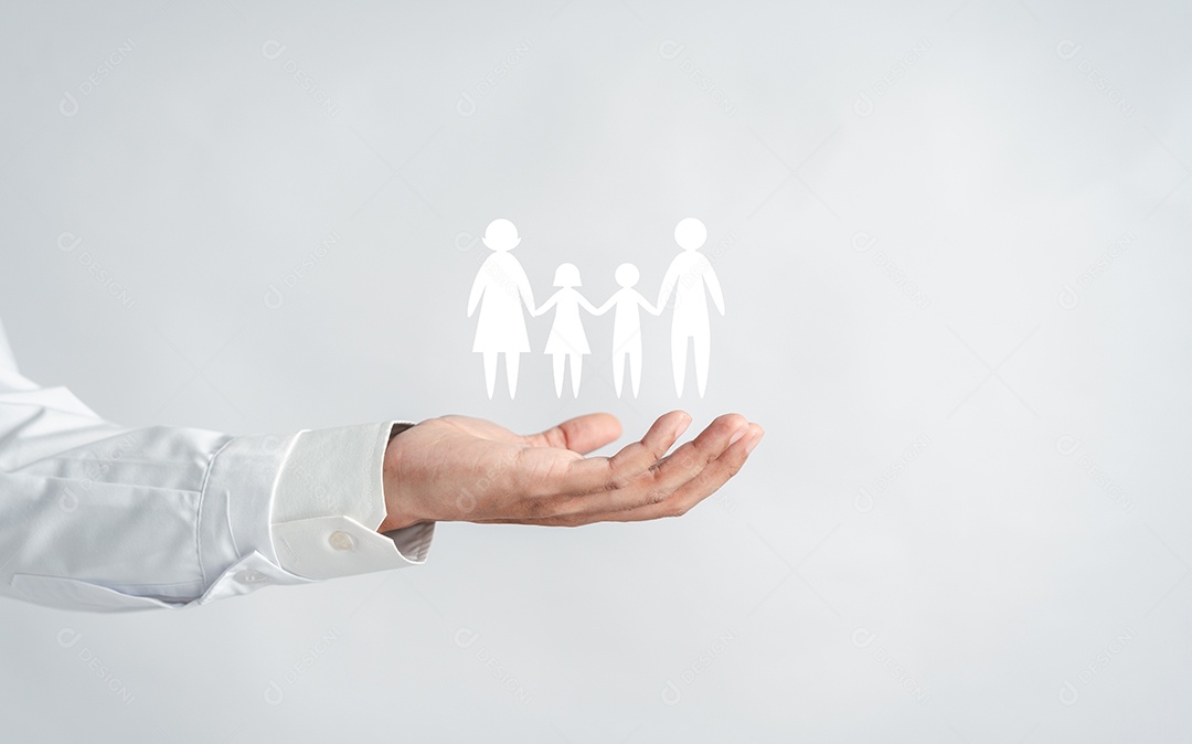 Médico mão proteção família virtual