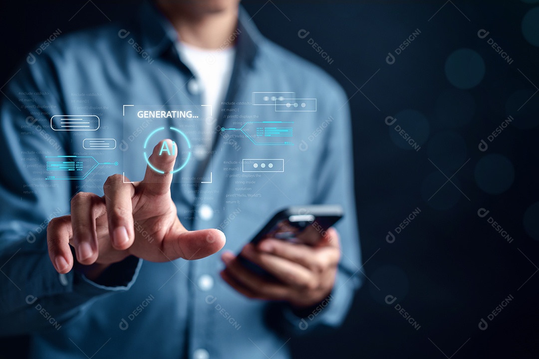 Sistema de Tecnologia Ai. Empresário usando inteligência de bot de bate-papo Ai.