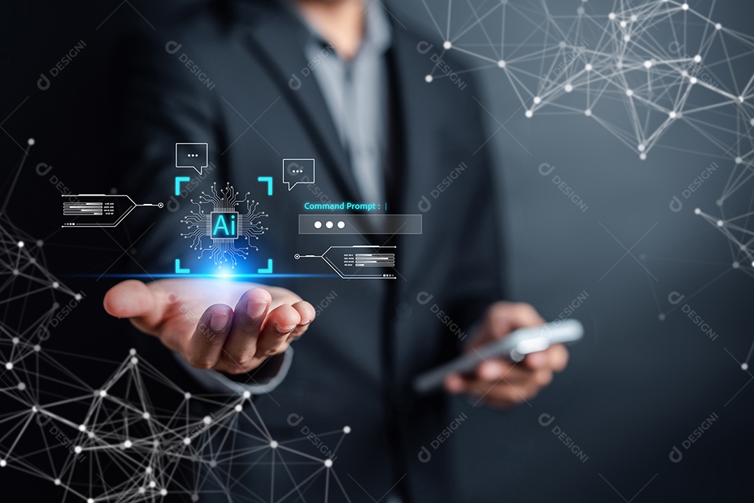 Sistema de Tecnologia Ai. Empresário usando inteligência de bot de bate-papo Ai.