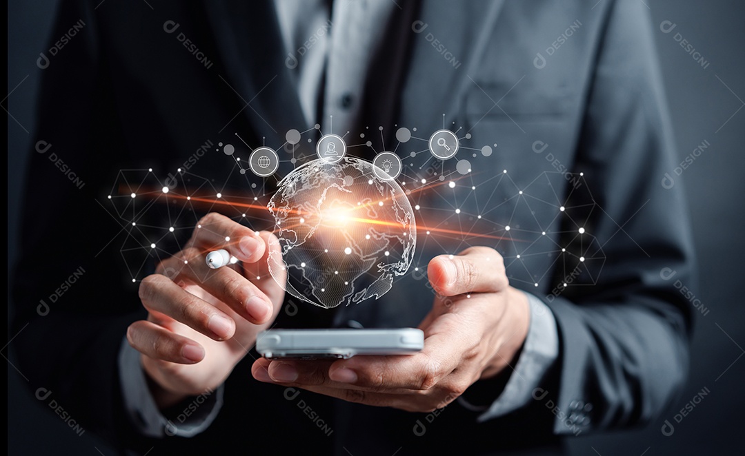 Empresário usando liderança de desenvolvimento de planejamento