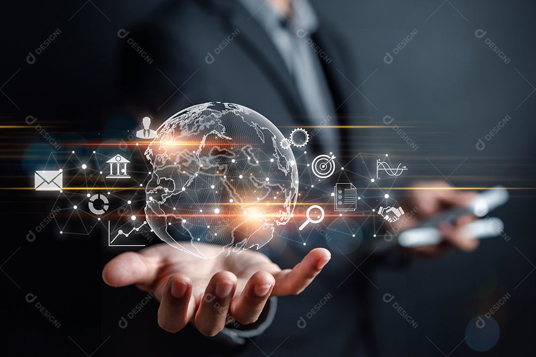 Empresário usando liderança de desenvolvimento de planejamento