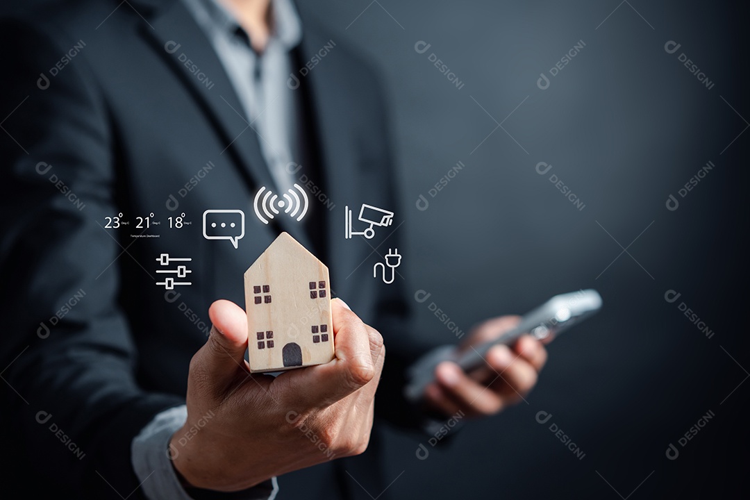 Controle remoto digital para casa inteligente no conceito de smartphone.