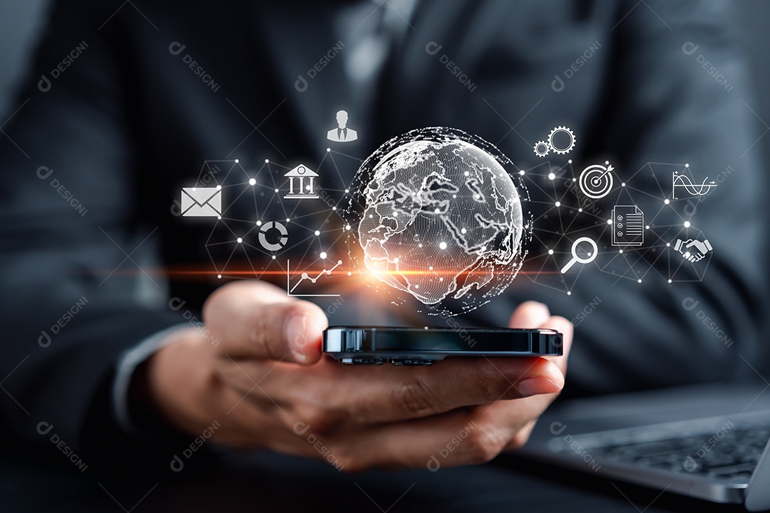 Empresário usando liderança de desenvolvimento de planejamento