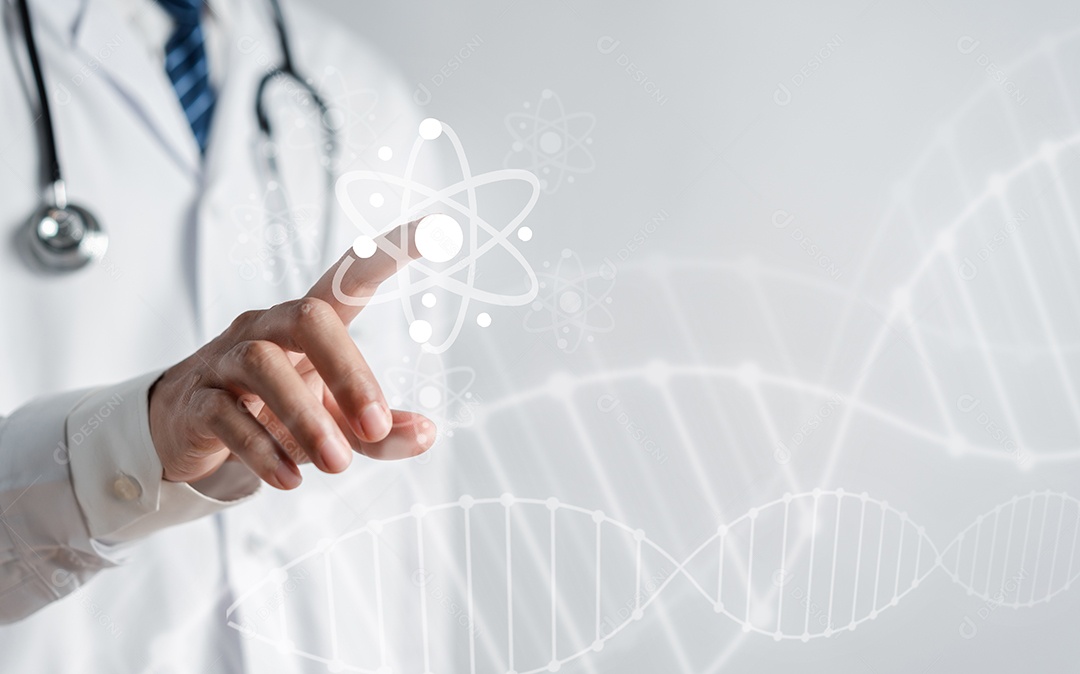 Conceito de seguro de saúde. Médico em um ícone médico de saúde uniforme de jaleco branco