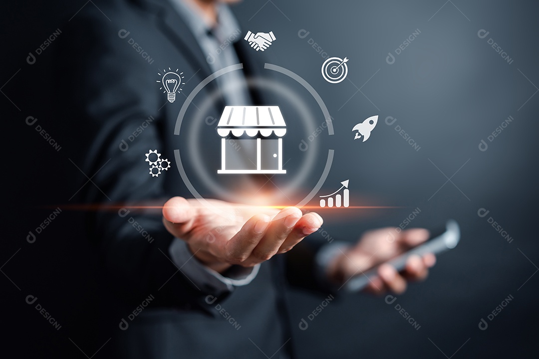 Loja de varejo e conceito de comércio eletrônico, plano de marketing de cliente-alvo de negócios