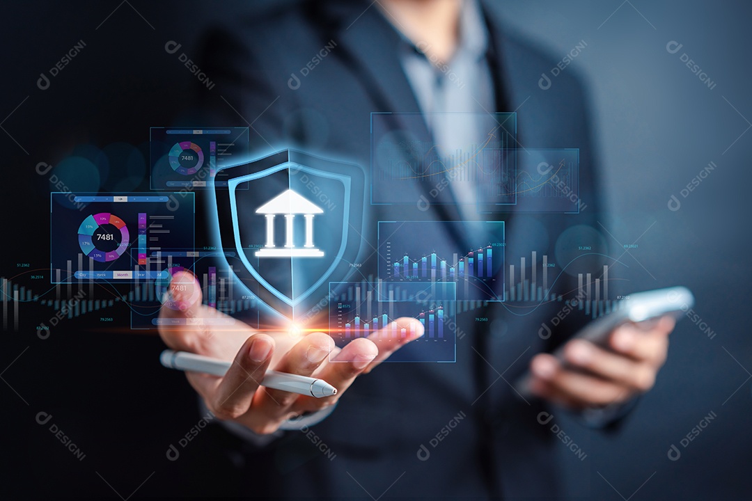 Cibersegurança e privacidade e proteger o conceito de dados. Ícone de escudo e tecnologia de segurança de rede de internet.