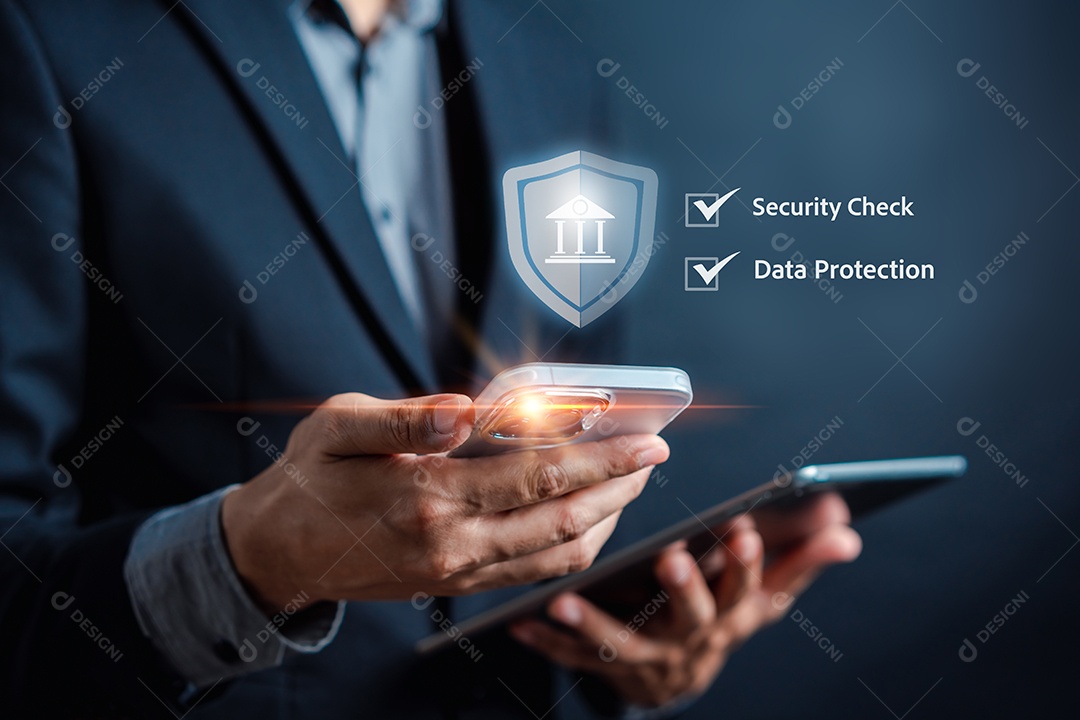 Cibersegurança e privacidade e proteger o conceito de dados. Ícone de escudo e tecnologia de segurança de rede de internet.