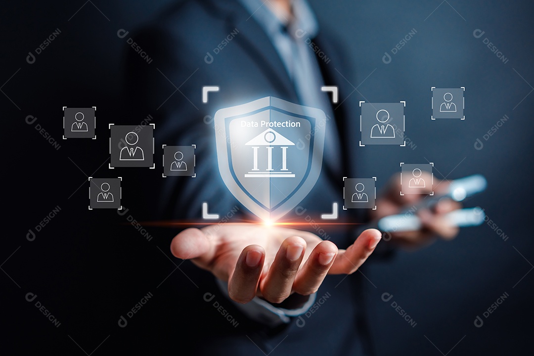 Cibersegurança e privacidade e proteger o conceito de dados. Ícone de escudo e tecnologia de segurança de rede de internet.