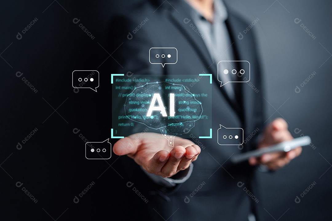 Sistema de Tecnologia Ai. Empresário usando inteligência de bot de bate-papo Ai.