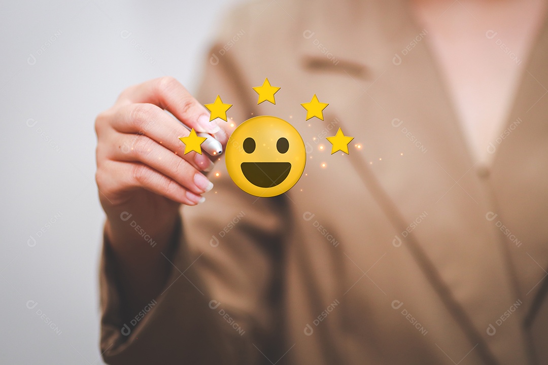 Satisfação urgente do cliente com o ícone de feedback de classificação de cinco estrelas de ouro e classificação