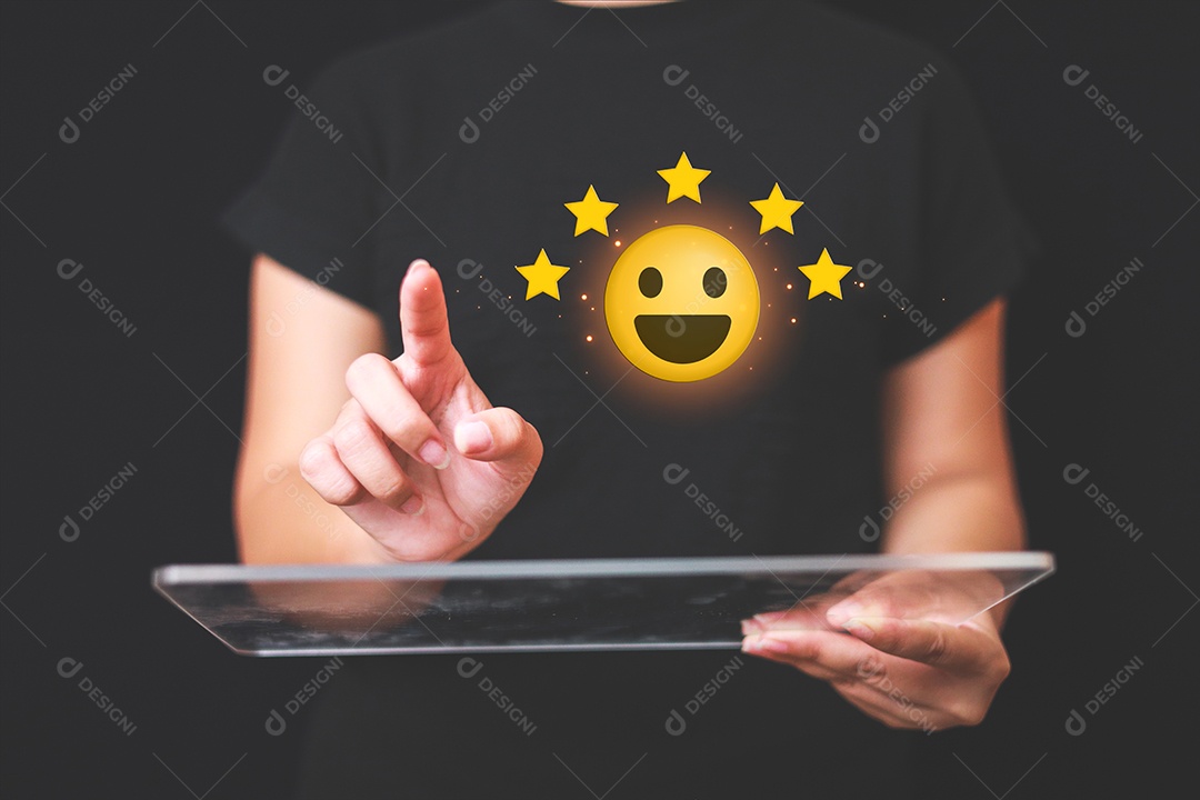 Satisfação urgente do cliente com o ícone de feedback de classificação de cinco estrelas