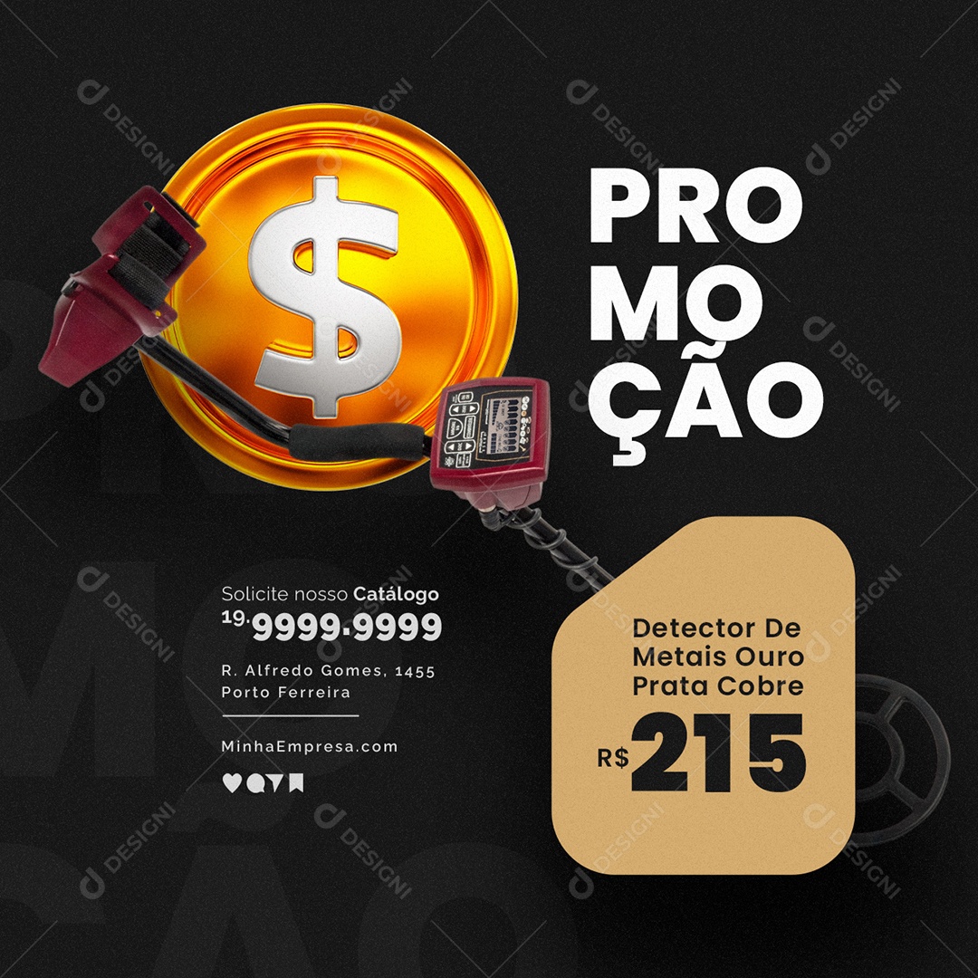 Detector De Metais Ouro Prata Cobre 215,00 Socail Media PSD Editável