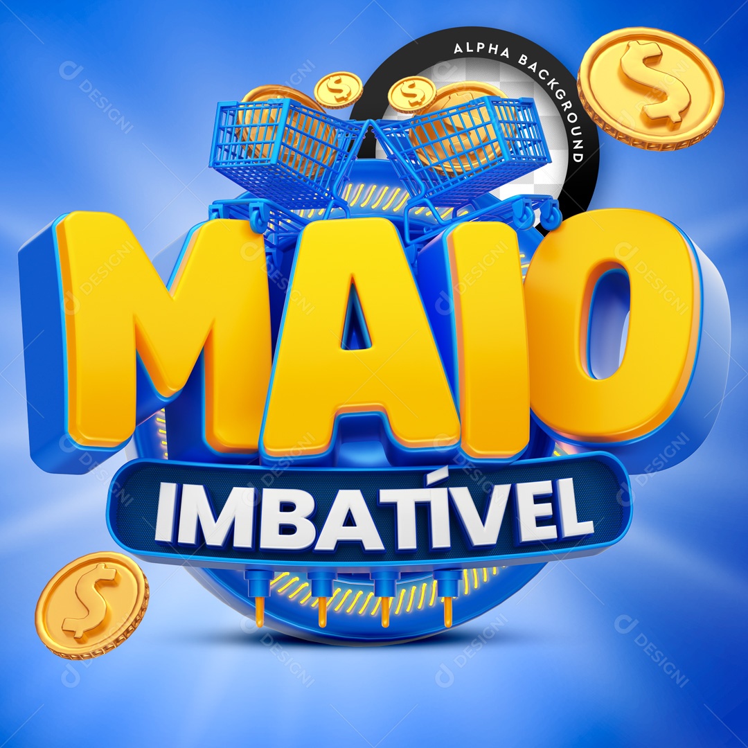 Selo 3D Maio Imbatível Compras Azul Para Composição PSD