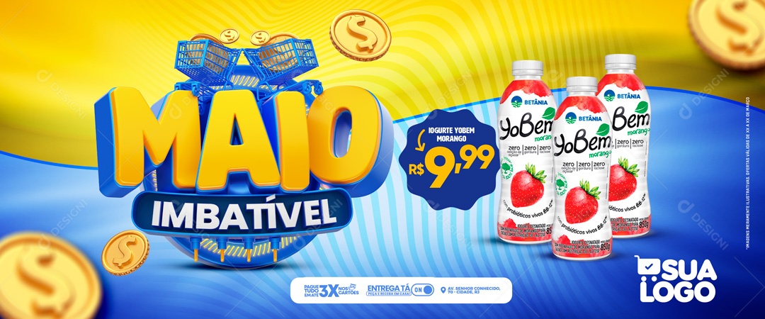 Social Media Banner Maio Imbatível Supermercado Produtos PSD Editavel