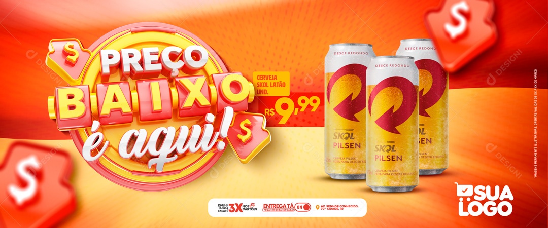 Social Media Banner Preço Baixo Aqui Cerveja PSD Editavel