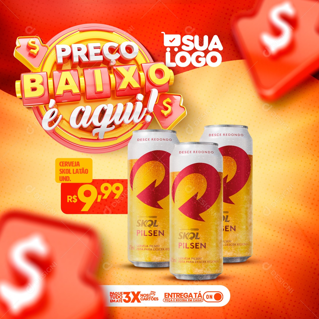 Social Media Feed Preço Baixo Aqui Cerveja PSD Editavel