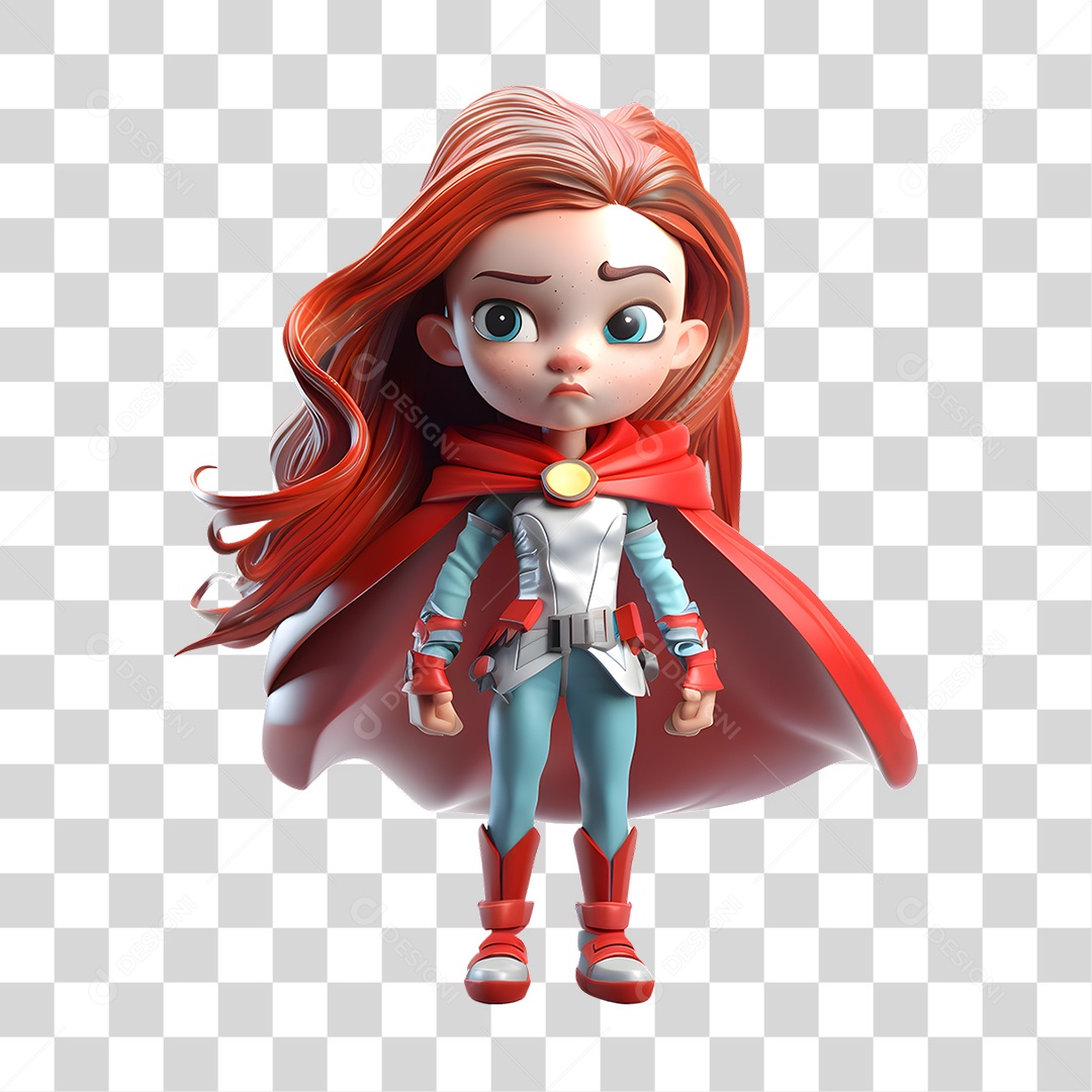 Menina Super Herói 3D PNG Transparente