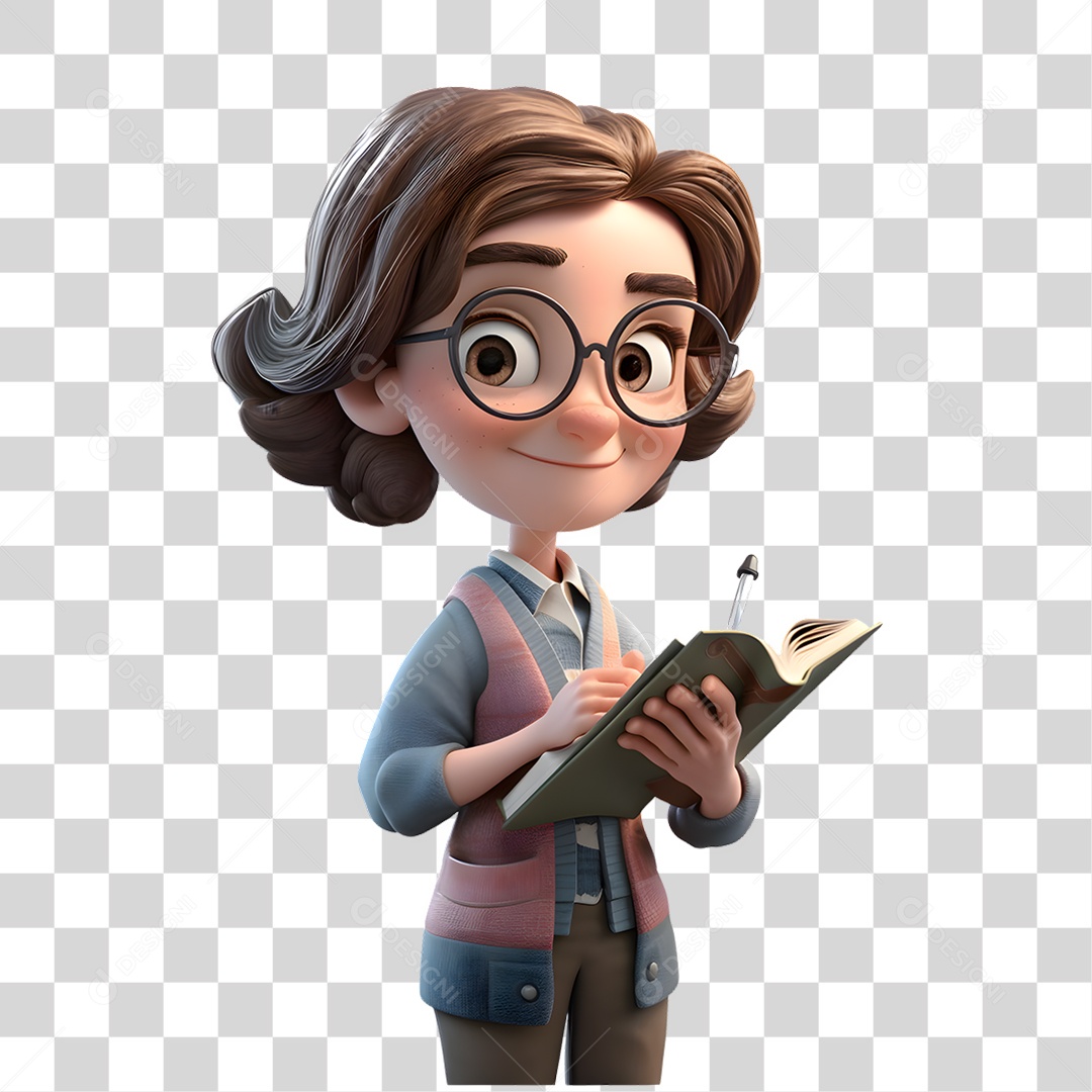 Professora com Livro 3D PNG Transparente