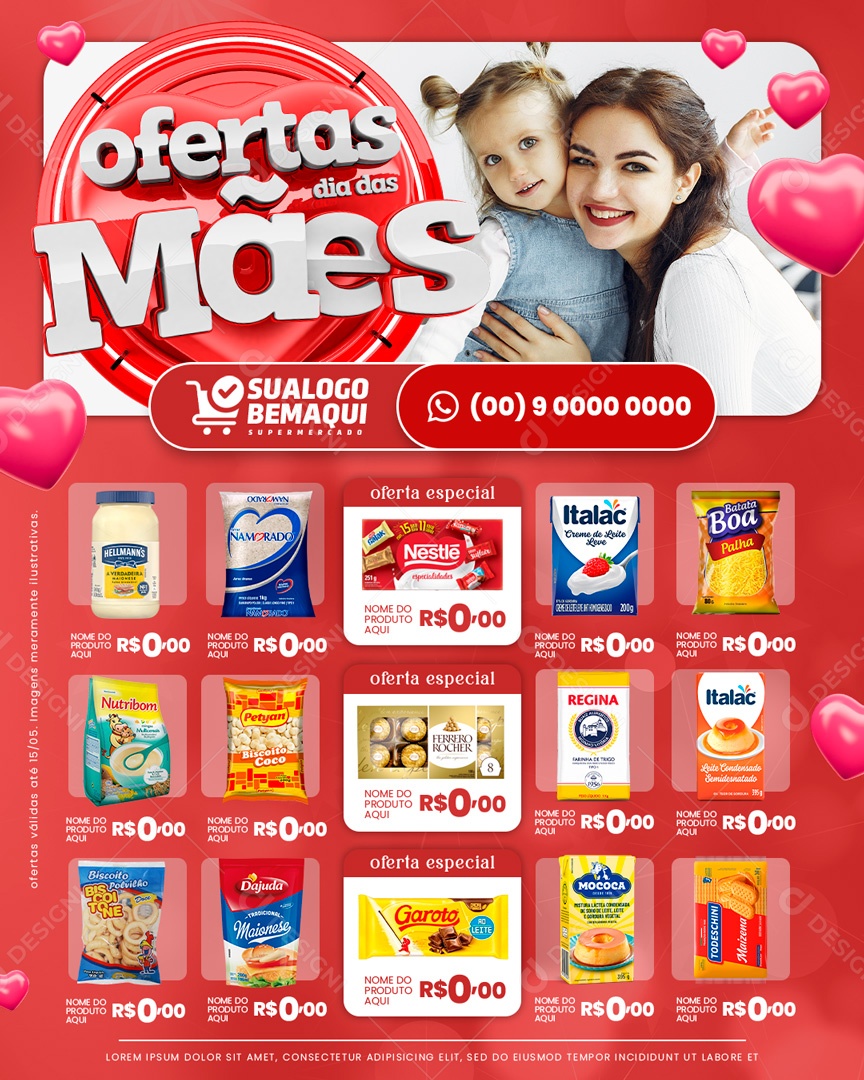 Social Media Encarte Ofertas Dia Das Mães Supermercado Produtos PSD Editável