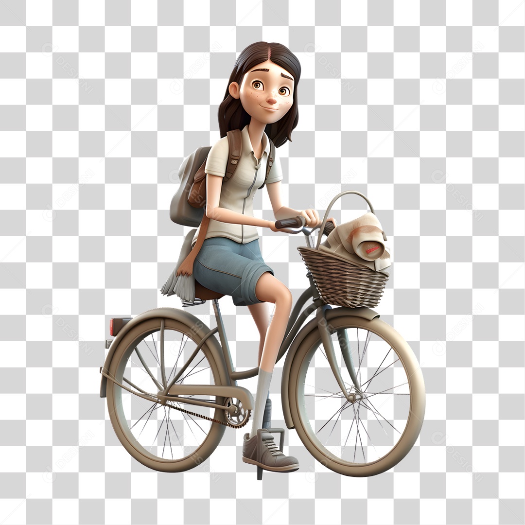 Menina de Bicicleta 3D PNG Transparente