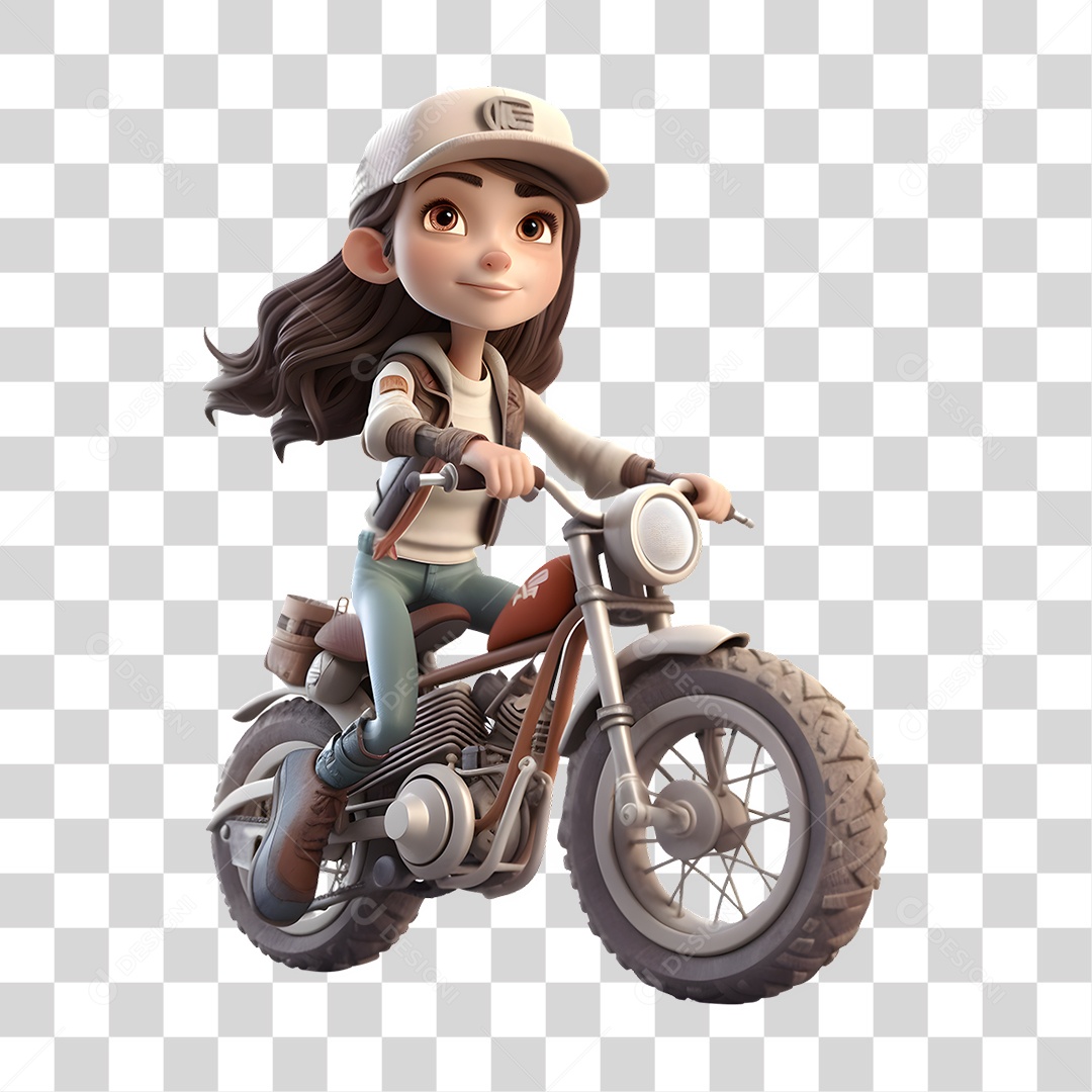 Menina de Moto 3D PNG Transparente