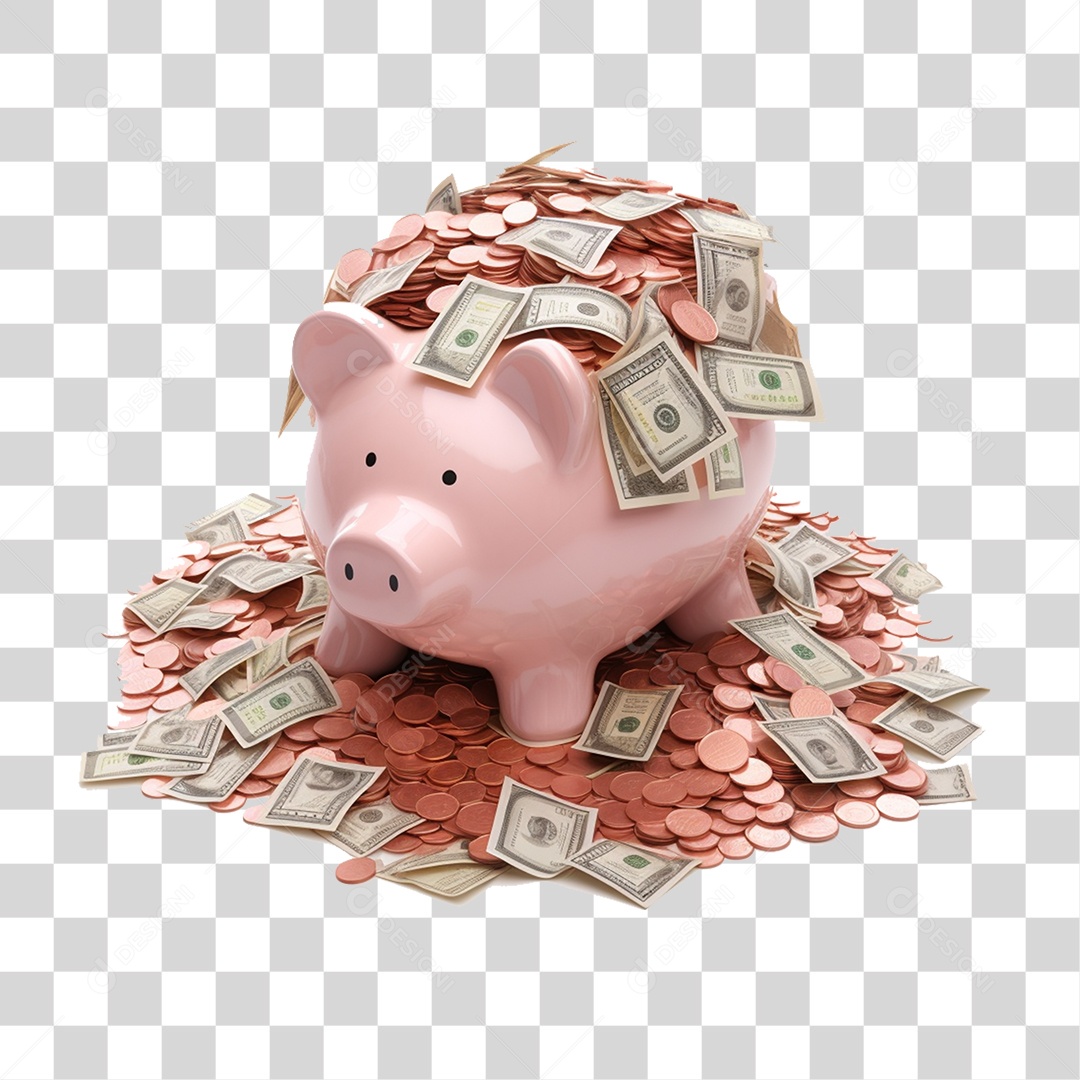 Cofrinho De Porquinho Transbordando Dinheiro E Moedas PNG Transparente