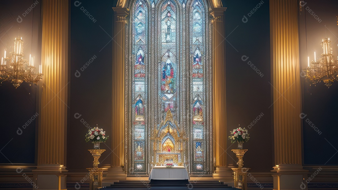 Linda imagem realista de interior de uma igreja.