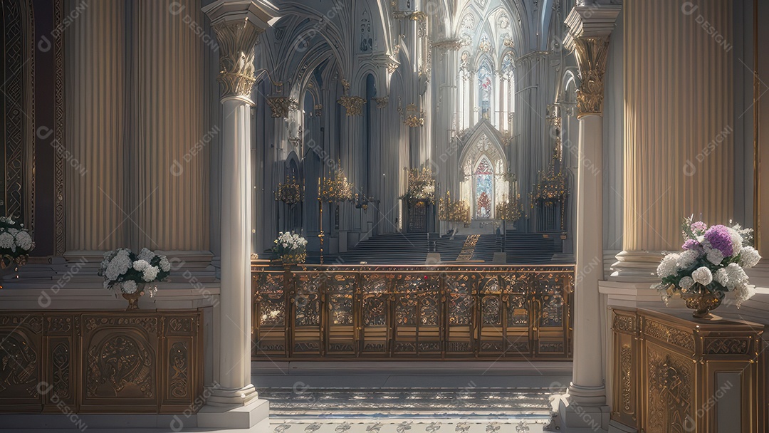 Linda imagem realista de interior de uma igreja.