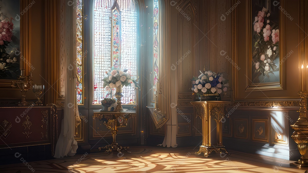 Linda imagem realista de interior de uma igreja.