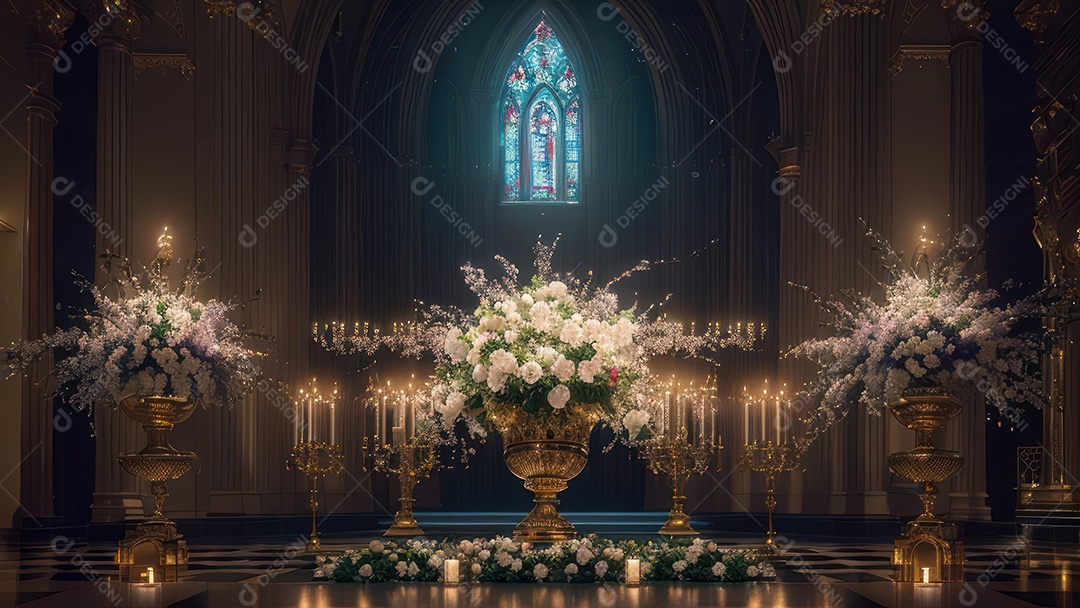 Linda imagem realista de interior de uma igreja.