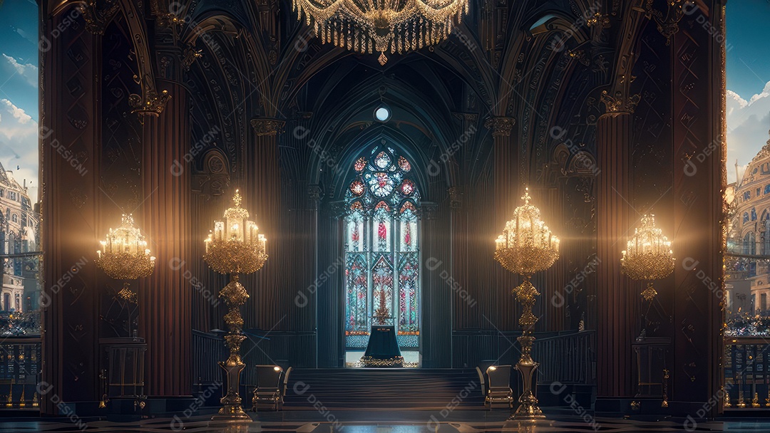 Linda imagem realista de interior de uma igreja.