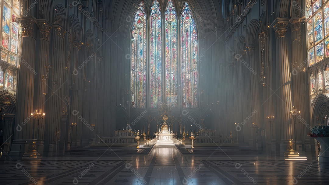 Linda imagem realista de interior de uma igreja.