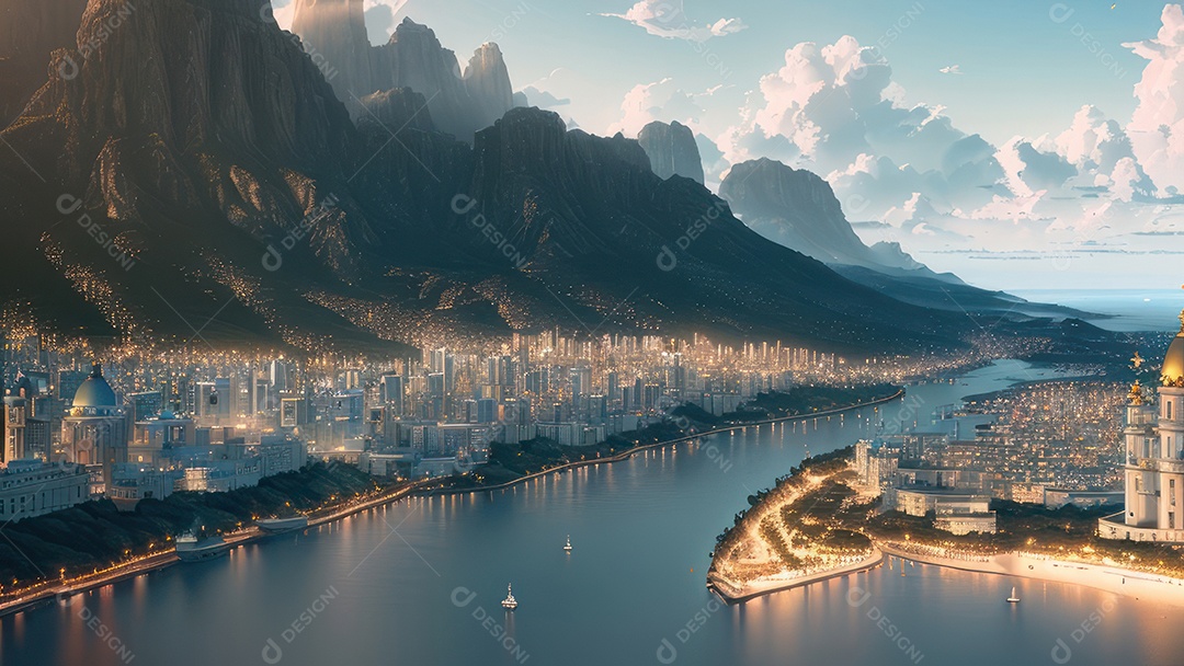Linda imagem realista vista aérea de uma cidade.