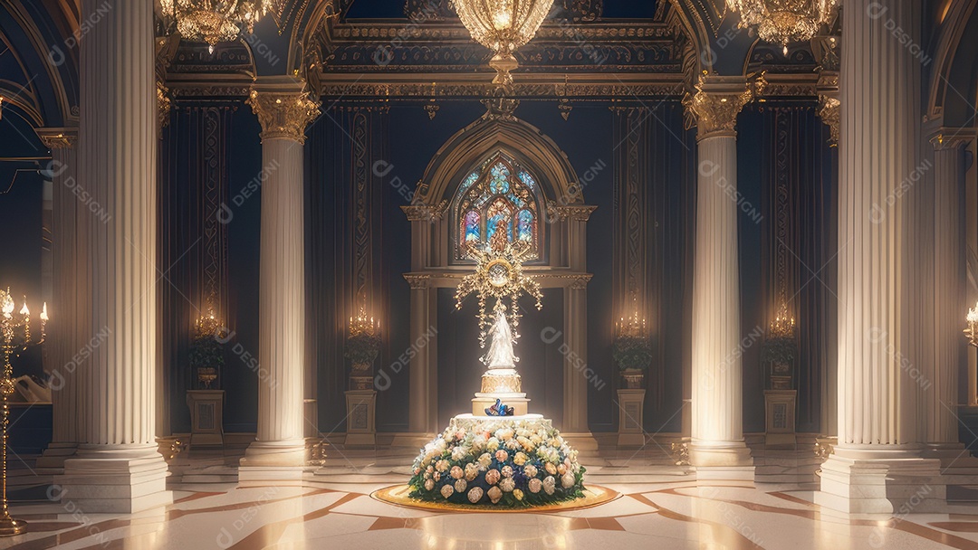 Linda imagem realista de interior de uma igreja.