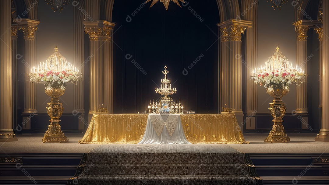 Linda imagem realista de interior de uma igreja.