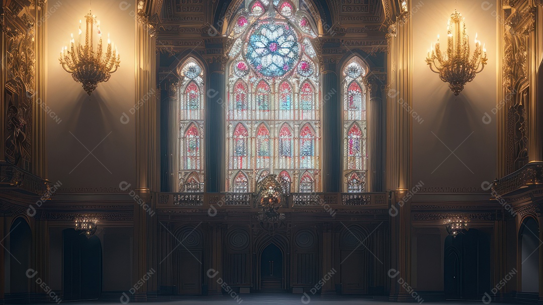 Linda imagem realista de interior de uma igreja.