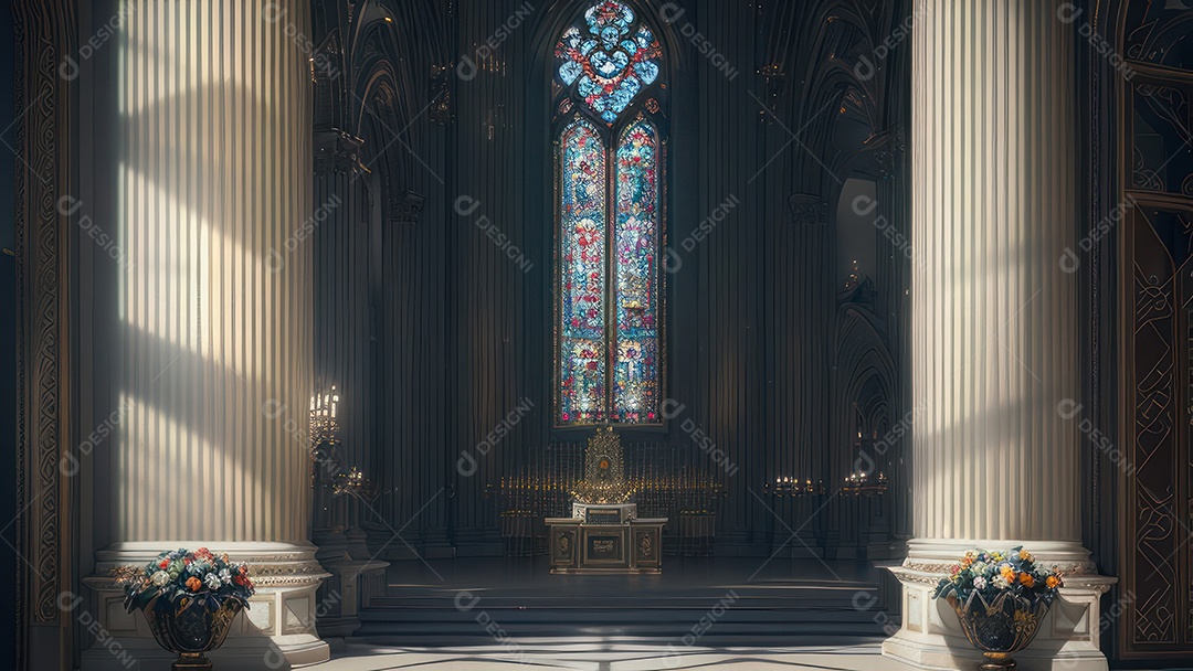 Linda imagem realista de interior de uma igreja.