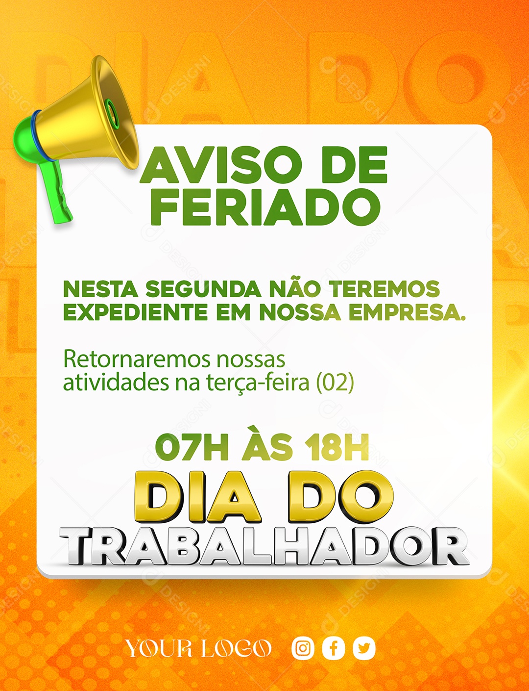 Aviso Feriado Dia Dos Trabalhadores Social Media PSD Editável