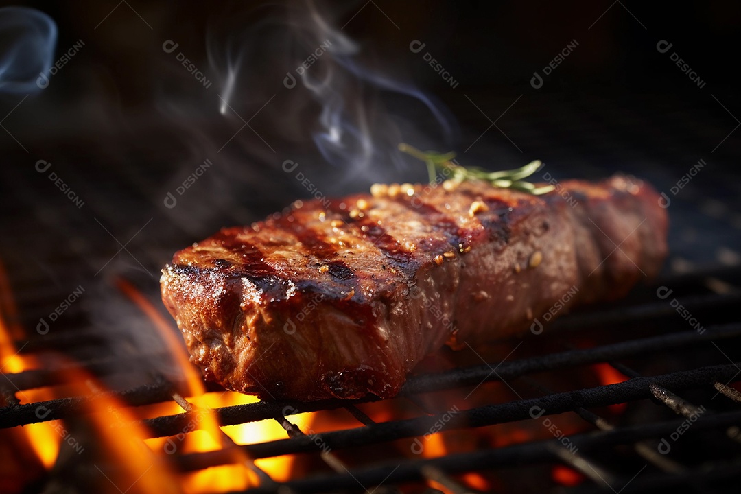 Grelhar bife na festa de churrasco, carne bovina em uma grelha.