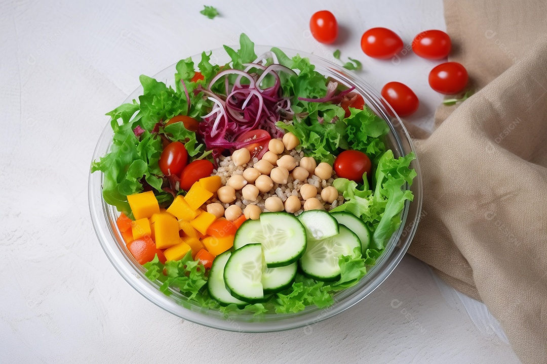 prato com salada, conceito de alimentação equilibrada e saudável. refeição nutritiva para perder peso.