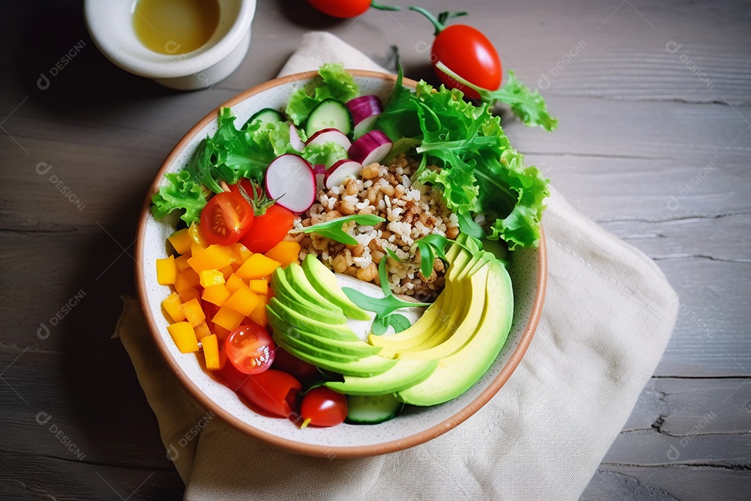 prato com salada, conceito de alimentação equilibrada e saudável. refeição nutritiva para perder peso.