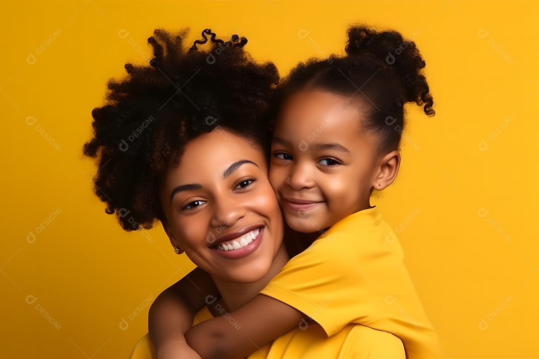 Mãe Negra Segurando Sua Filha Fofa Fundo Isolado Laranja