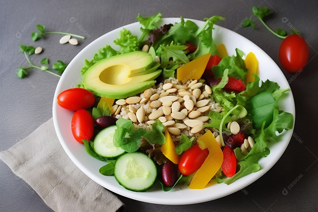 prato com salada, conceito de alimentação equilibrada e saudável. refeição nutritiva para perder peso.