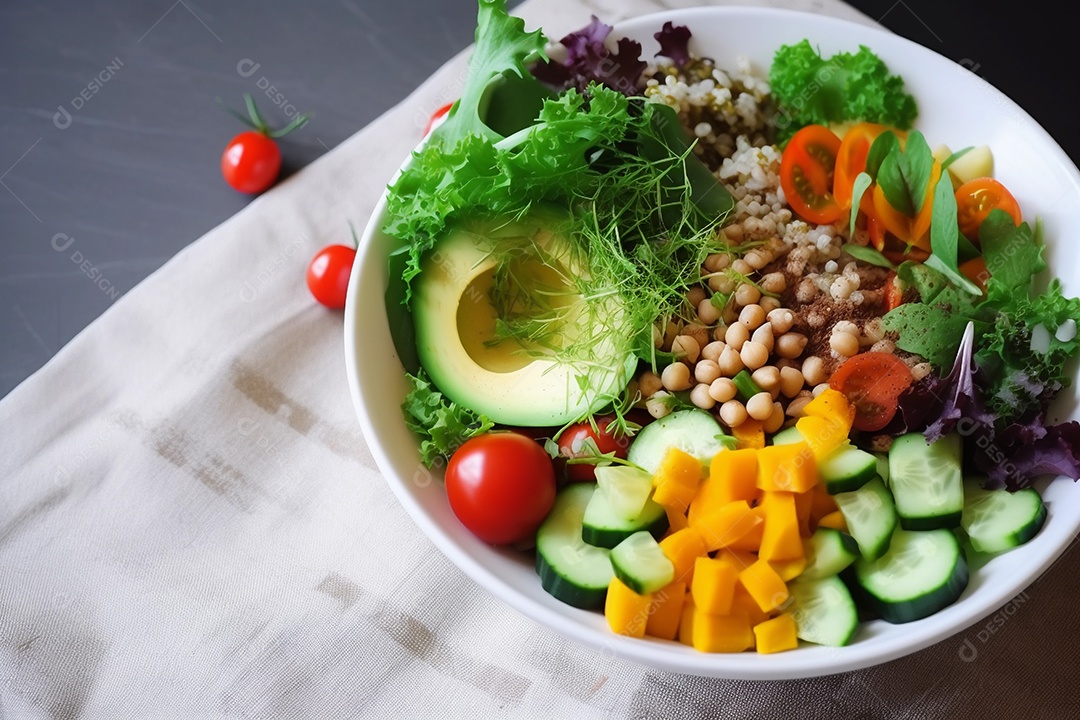 prato com salada, conceito de alimentação equilibrada e saudável. refeição nutritiva para perder peso.