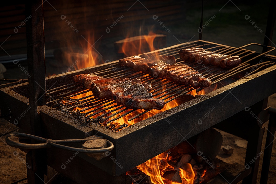 Grelhar bife na festa de churrasco, carne bovina em uma grelha.